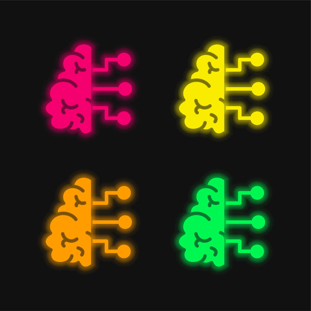 KI vier Farben leuchtenden Neon-Vektor-Symbol - Vektor, Bild