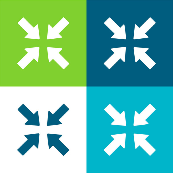 Arrows Pointing To Center Flat four color minimal icon set - Vector, Image
