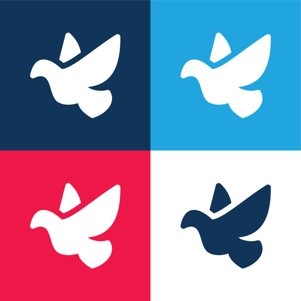 Pássaro azul e vermelho quatro cores conjunto de ícones mínimos - Vetor, Imagem