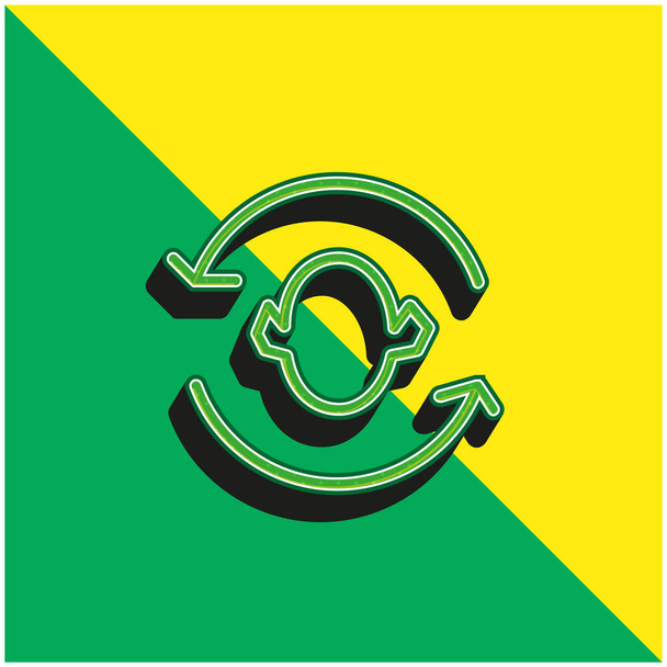 Šipky Pár Kolem hlavy Silueta Zelená a žlutá moderní 3D vektorové logo - Vektor, obrázek