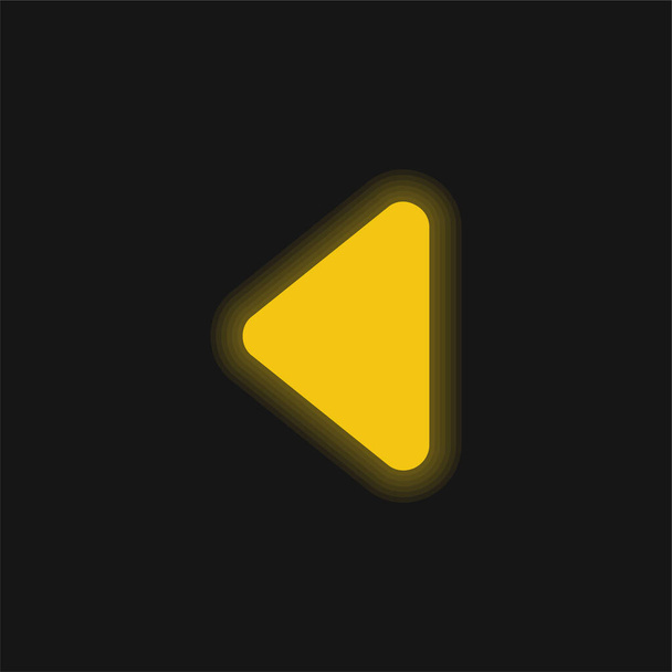 黒三角形の矢印左方向を指す黄色の輝くネオンアイコン - ベクター画像