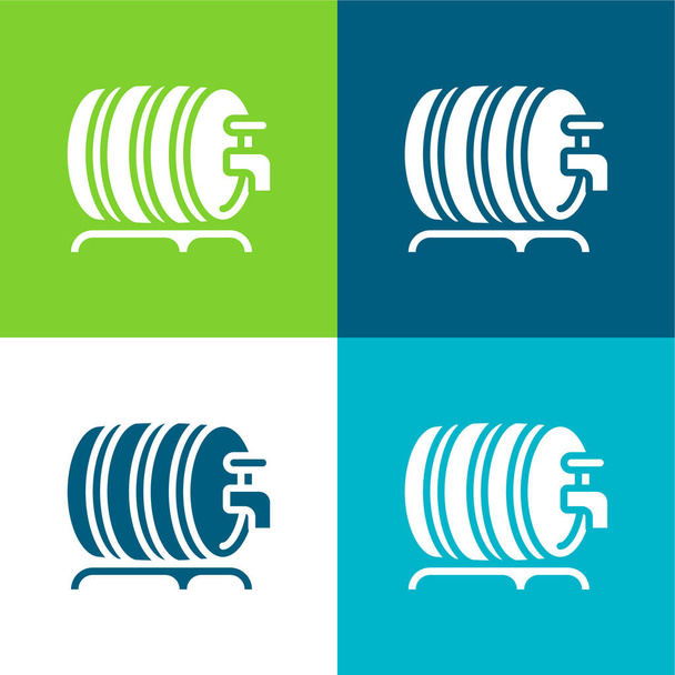 Cerveza barril plana de cuatro colores mínimo icono conjunto - Vector, Imagen