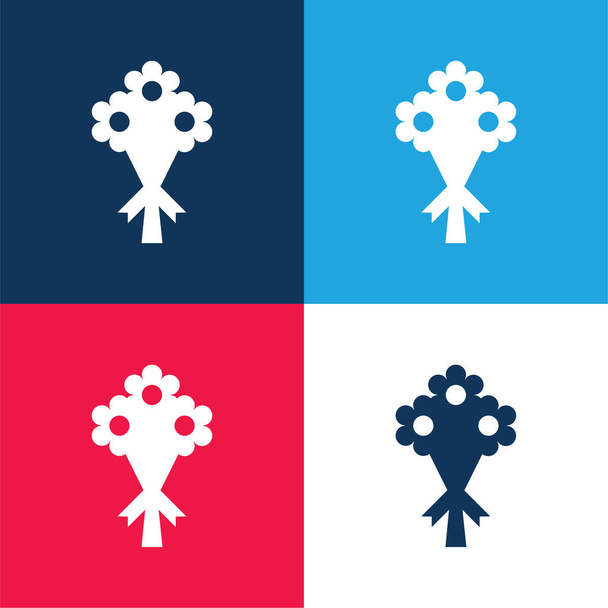 Bouquet bleu et rouge quatre couleurs minimum icône ensemble - Vecteur, image