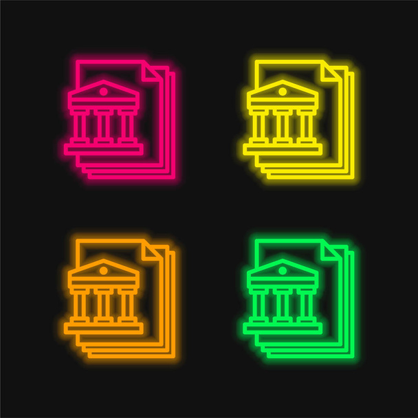 Τράπεζα τέσσερις χρώμα λαμπερό νέον διάνυσμα εικονίδιο - Διάνυσμα, εικόνα
