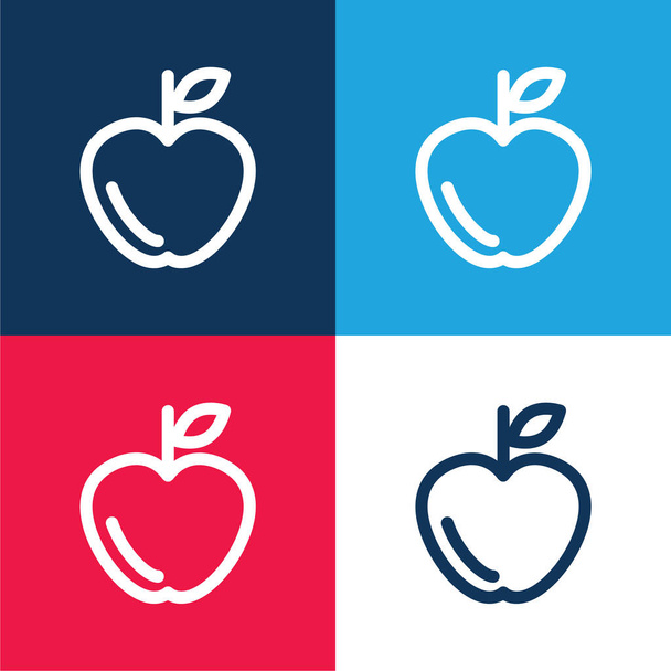 Esquema de Apple azul y rojo conjunto de iconos mínimo de cuatro colores - Vector, Imagen