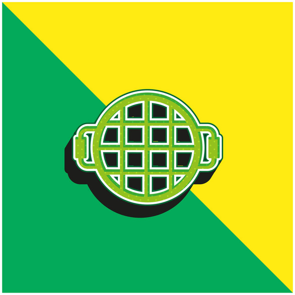 バーベキューグリルグリーンと黄色の現代的な3Dベクトルアイコンのロゴ - ベクター画像