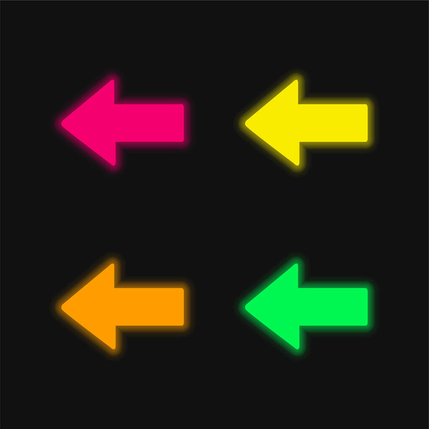 Arrow Pointing To Left four color glowing neon vector icon - Vector, Image