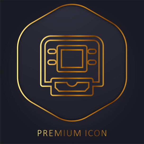 ATM MAchine línea dorada logotipo premium o icono - Vector, imagen