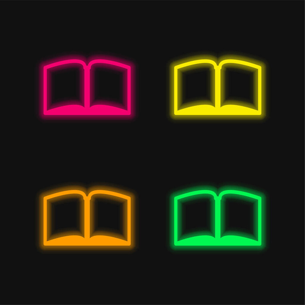 Book Open In The Middle four color glowing neon vector icon - Vector, Image
