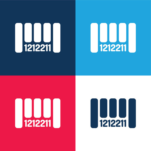 Código de barras azul e vermelho conjunto de ícone mínimo de quatro cores - Vetor, Imagem