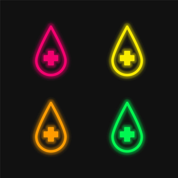Blutstropfen vier Farbe leuchtenden Neon-Vektor-Symbol - Vektor, Bild