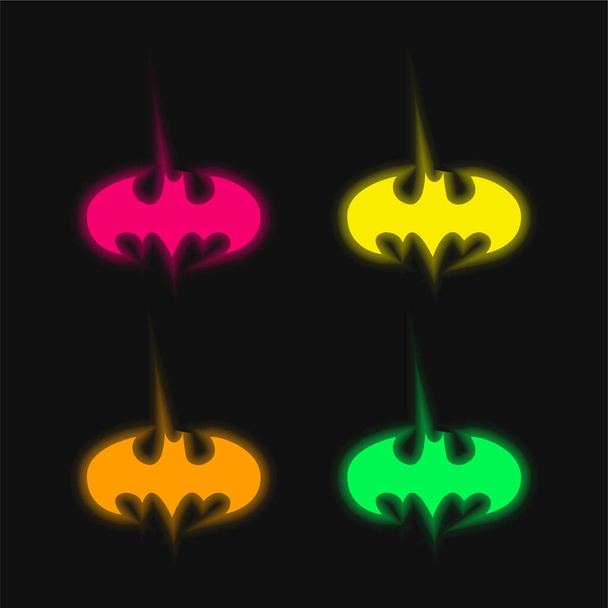 Bat With Open Wings Logo Variant four color glowing neon vector icon - Vector, Image