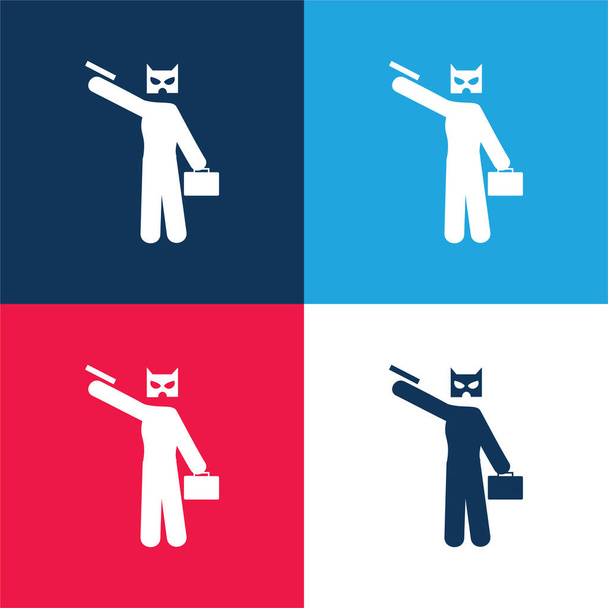 Banque Robbery bleu et rouge quatre couleurs minimum jeu d'icônes - Vecteur, image