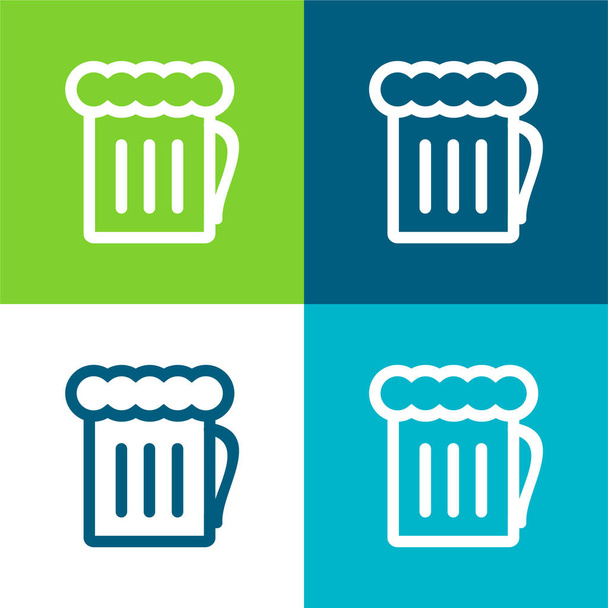 Tarro de cerveza Plano de cuatro colores mínimo icono conjunto - Vector, Imagen