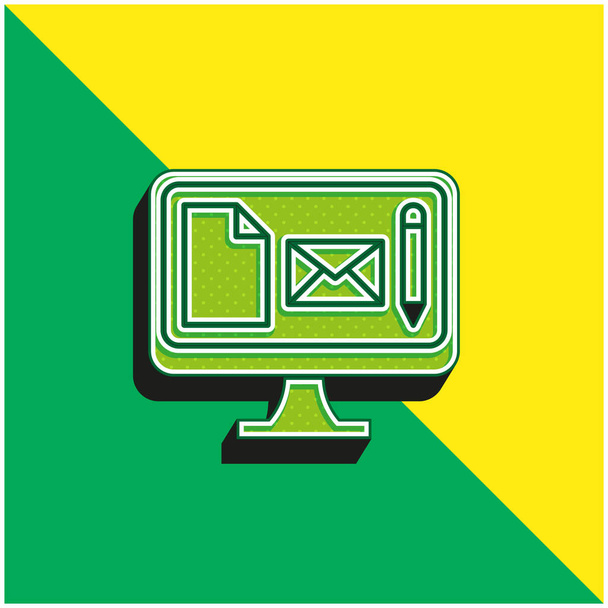 Брендинг зеленый и желтый современный трехмерный векторный логотип - Вектор,изображение