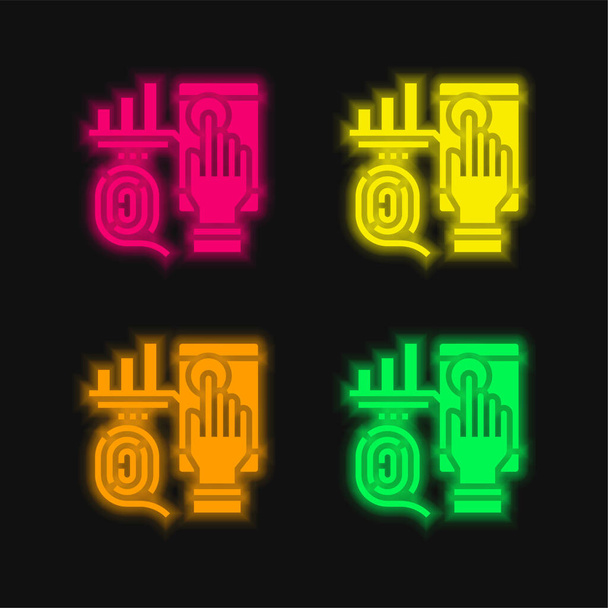 Biometryczna czterokolorowa świecąca ikona wektora neonu - Wektor, obraz