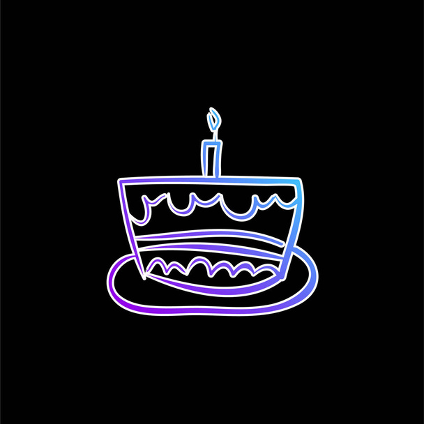Torta de cumpleaños Dibujado a mano Celebración Alimentos azul gradiente vector icono - Vector, Imagen