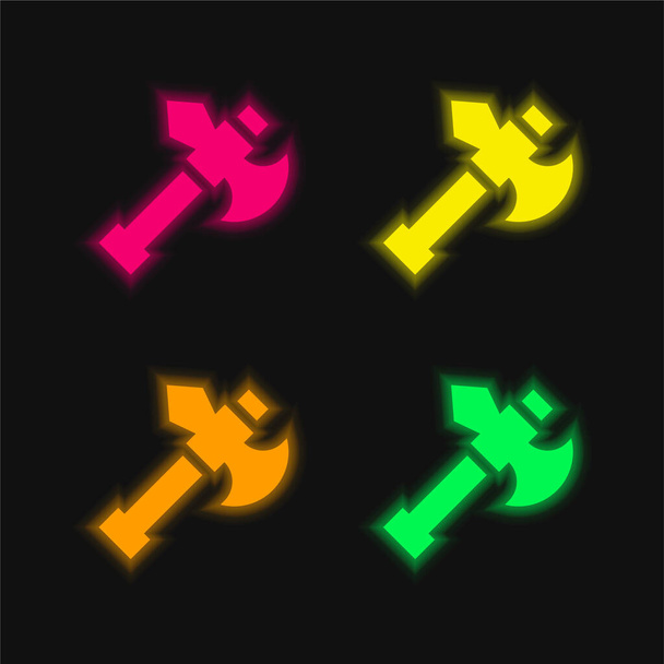 Fejsze négy színű izzó neon vektor ikon - Vektor, kép