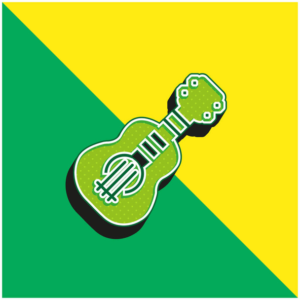 Бас-гитара Зеленый и желтый современный 3d векторный логотип - Вектор,изображение