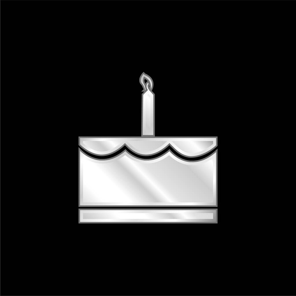 Bolo de aniversário com vela banhado a prata ícone metálico - Vetor, Imagem