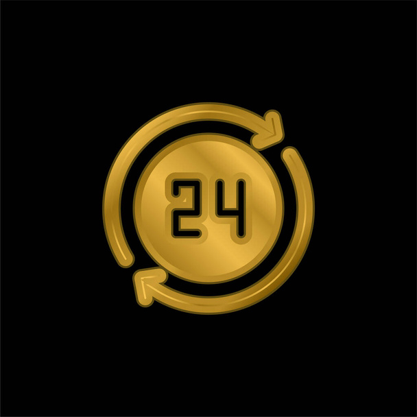 24 Horas chapado en oro icono metálico o logo vector - Vector, imagen