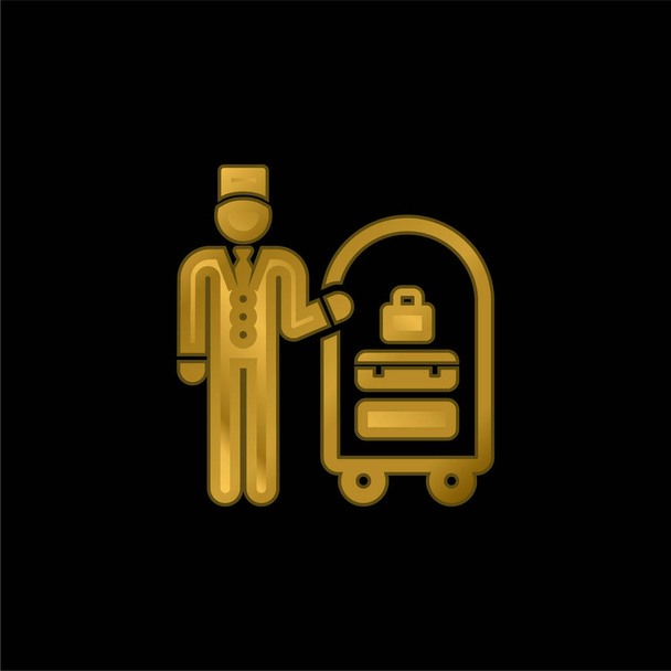Bellboy chapado en oro icono metálico o logo vector - Vector, imagen