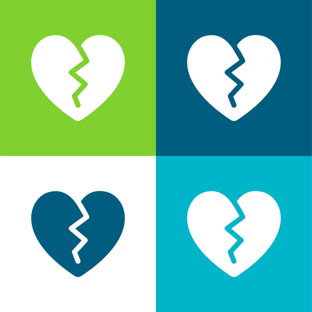 Borken καρδιά επίπεδη τέσσερις χρώμα ελάχιστο σύνολο εικονιδίων - Διάνυσμα, εικόνα
