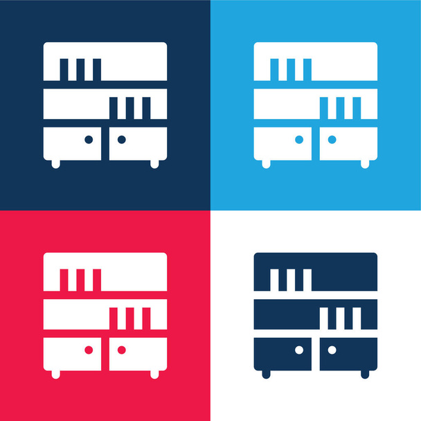 Bookcase blue and red four color minimal icon set - Vector, Image