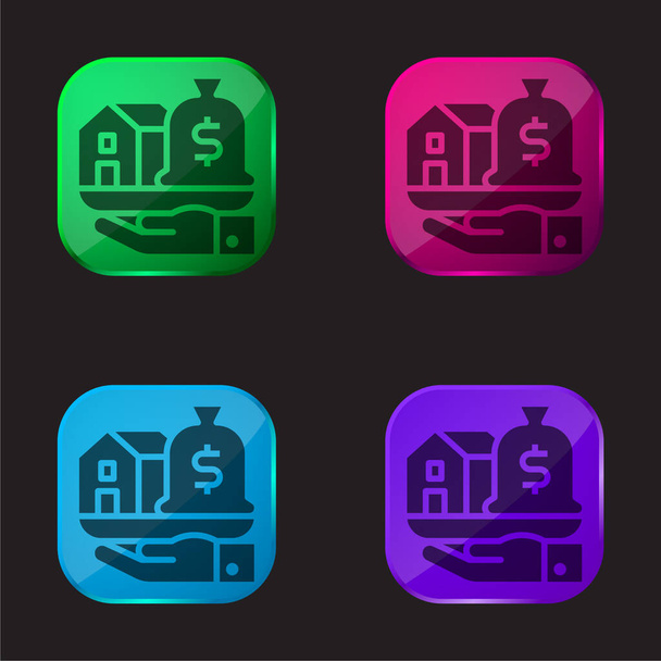 Asset four color glass button icon - Vector, Image