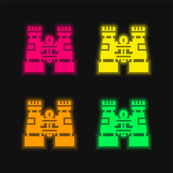 Távcső négy színű izzó neon vektor ikon - Vektor, kép