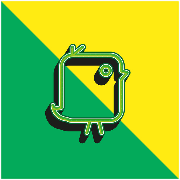 Pájaro de lindo redondeado forma rectangular verde y amarillo moderno vector 3d icono logo - Vector, imagen