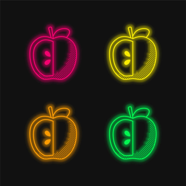 Apple cuatro colores brillante icono de vectores de neón - Vector, Imagen
