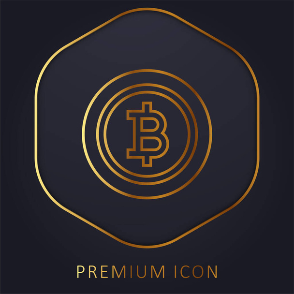 Bitcoin χρυσό λογότυπο γραμμή πριμοδότηση ή εικονίδιο - Διάνυσμα, εικόνα