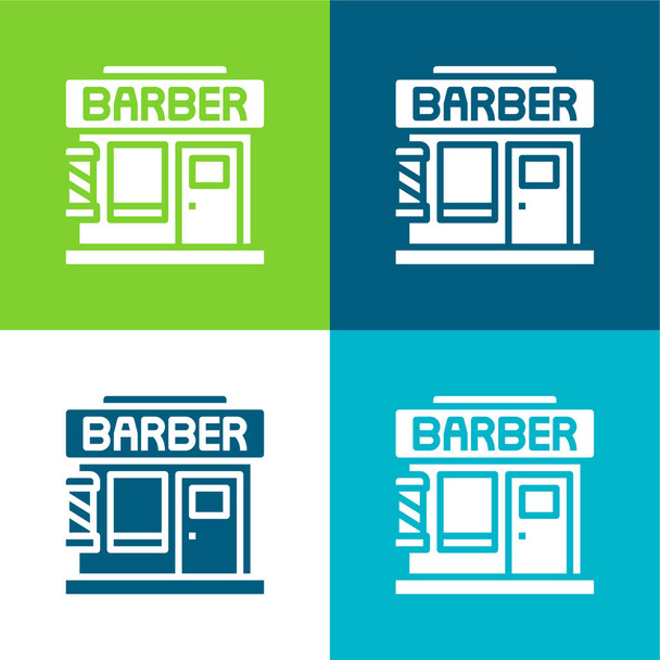 Set icona minimale a quattro colori piatto del barbiere - Vettoriali, immagini