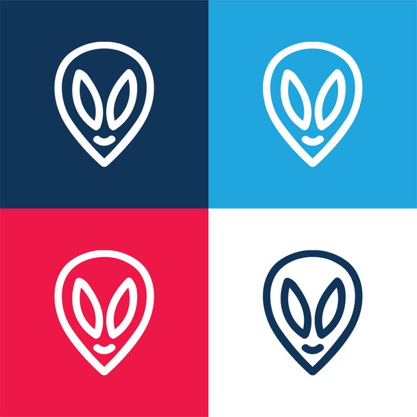 Alien main dessiné tête contour bleu et rouge quatre couleurs ensemble d'icône minimale - Vecteur, image