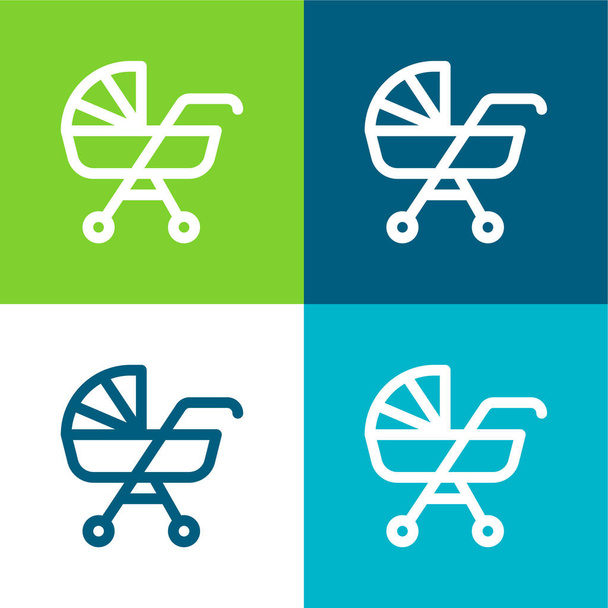 Baby Stroller Flat conjunto de iconos mínimos de cuatro colores - Vector, imagen