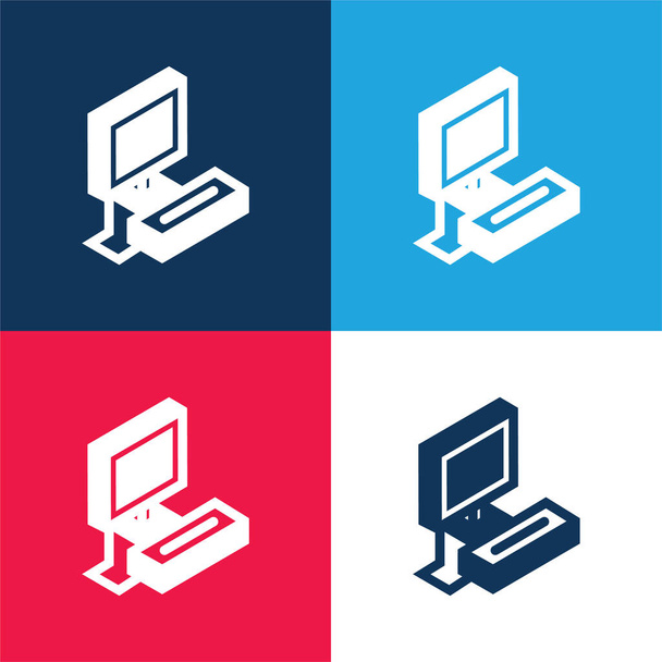 Atari blue and red four color minimal icon set - Vector, Image