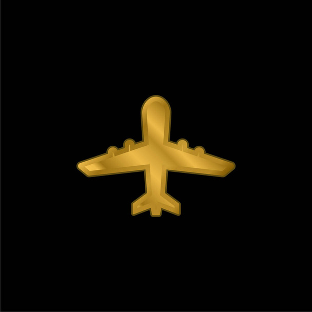 Avión hacia arriba chapado en oro icono metálico o vector de logotipo - Vector, Imagen