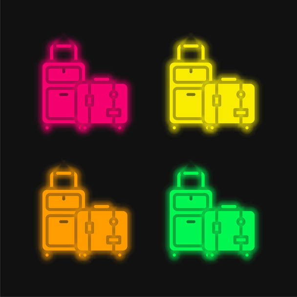 Tassen vier kleuren gloeiende neon vector icoon - Vector, afbeelding