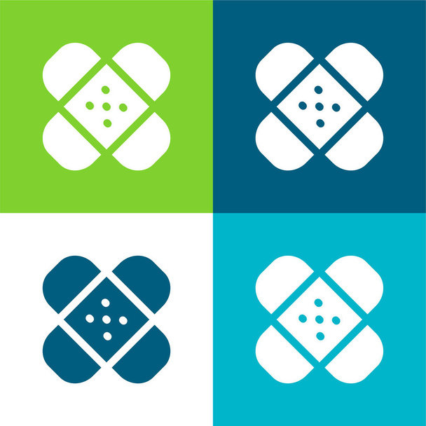 Banda de ayuda plana de cuatro colores mínimo icono conjunto - Vector, imagen