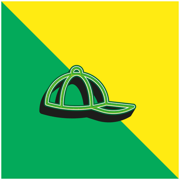 Honkbal Cap Groen en geel modern 3D vector icoon logo - Vector, afbeelding