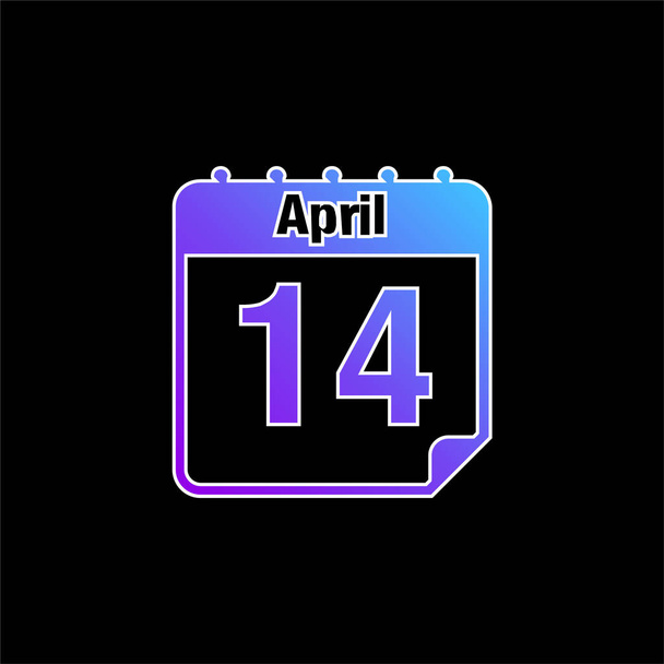 Duben 14 Kalendář Page Day modrá ikona přechodu - Vektor, obrázek