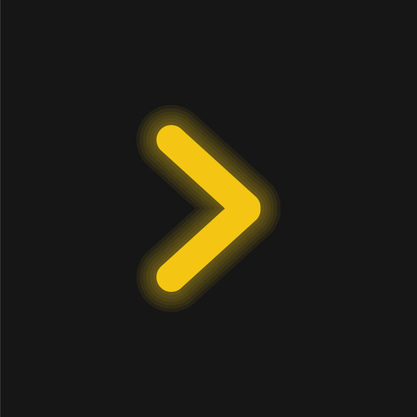 Ángulo de flecha que apunta hacia el icono de neón brillante amarillo derecho - Vector, Imagen