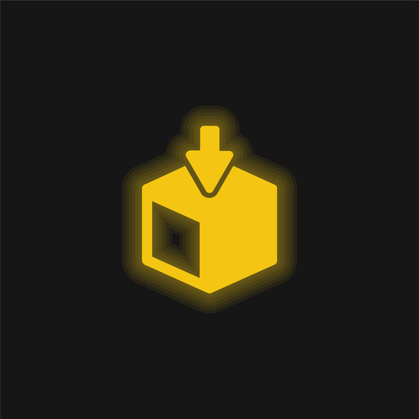 Box Levering Symbool geel gloeiende neon pictogram - Vector, afbeelding