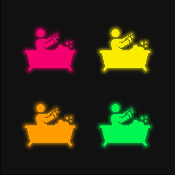 Bad vier kleuren gloeiende neon vector pictogram - Vector, afbeelding