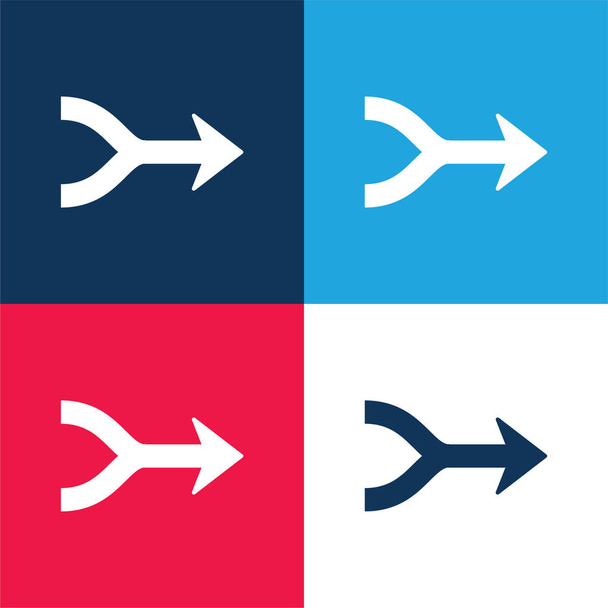 Flèches Fusionner pointant vers la droite bleu et rouge quatre couleurs minimum jeu d'icônes - Vecteur, image