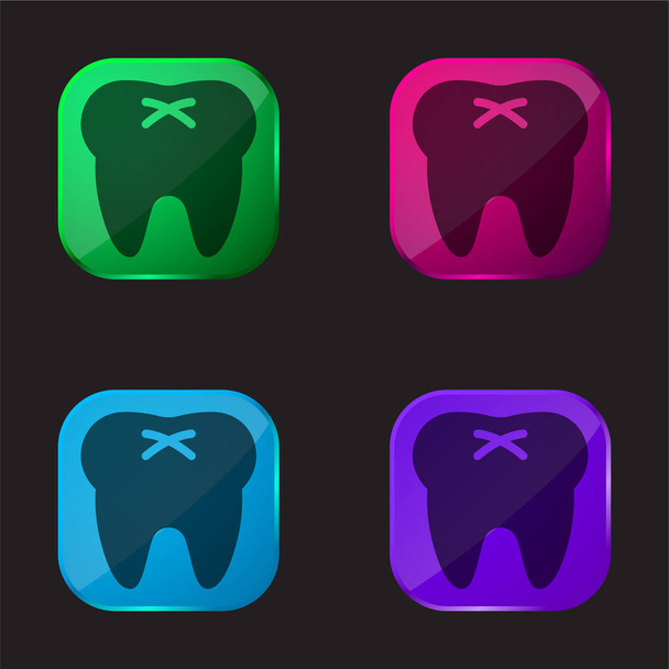 Big Tooth four color glass button icon - Vector, Image