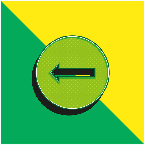 Flèche pointant à gauche dans un cercle vert et jaune moderne logo icône vectorielle 3d - Vecteur, image