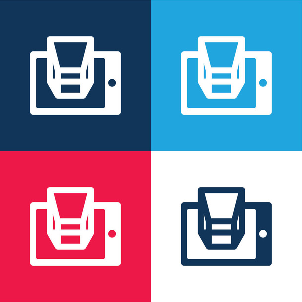 Pantalla 3d azul y rojo conjunto de iconos mínimo de cuatro colores - Vector, Imagen