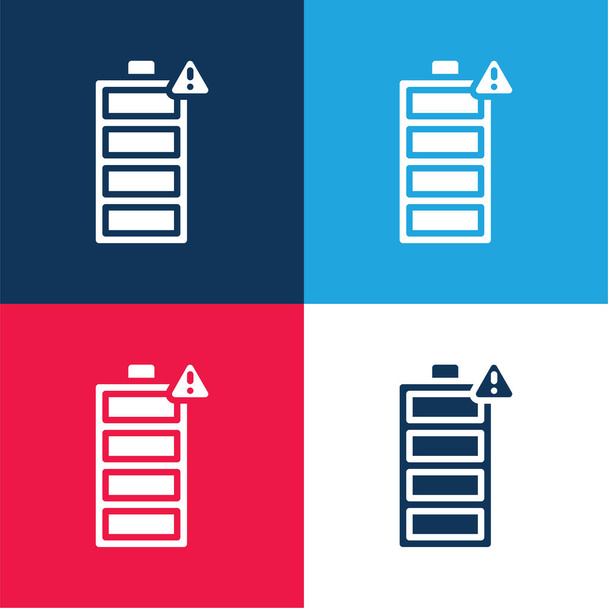 Akkumulátor kék és piros négy szín minimális ikon készlet - Vektor, kép